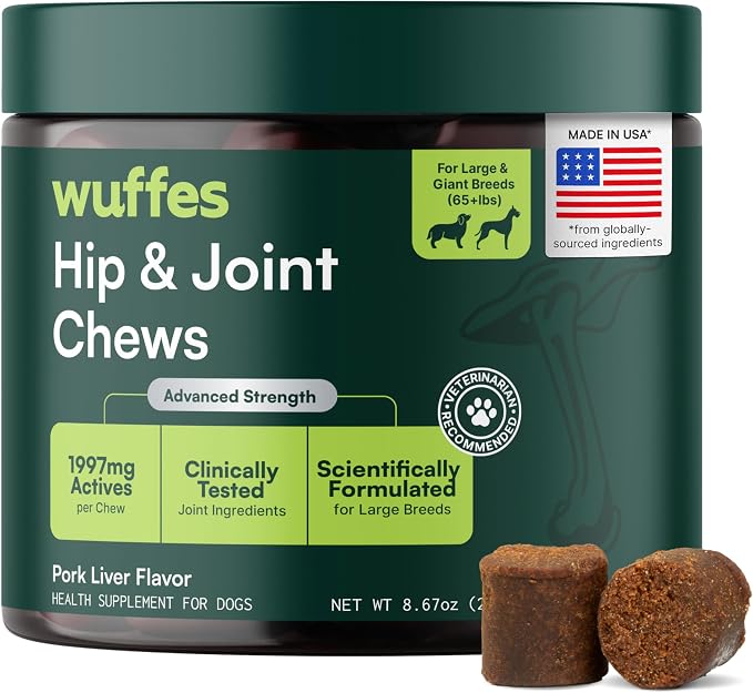 Advanced Dog Hip and Joint Supplement with Glucosamine, Chondroitin, Omega 3, MSM, and Green Lipped Mussel, 30 Pork Flavored Chews for Large Dog Breeds