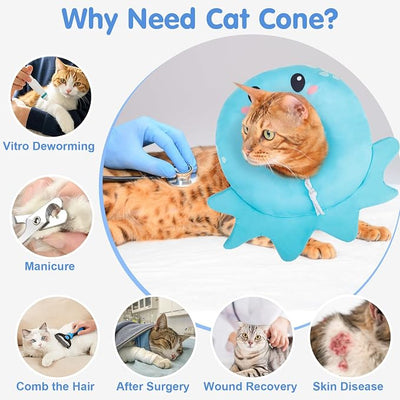BEAUTYZOO Cat Cone Collar Soft,Cat Donut Recovery Collar After Surgery to Stop Licking,Kitten E Collars Neck Pillow Cone for Cats,Adjustable Elizabeth Pet Collars for Puppy Small Dogs,Blue Octopus S