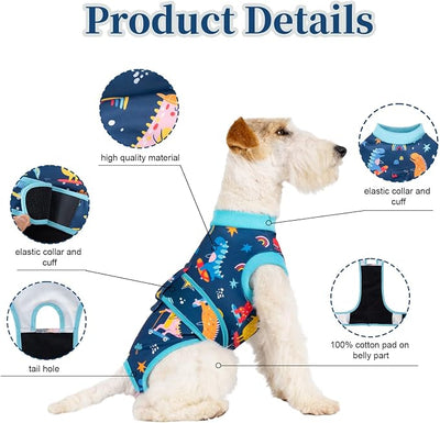 Dog Surgery Recovery Suit,Female Male Dog Onesie for Spay Neuter,Substitute E-Collar & Cone,Anti-Licking Breathable Onesie for Small Medium Large Dogs,New Dinosaur Pattern M