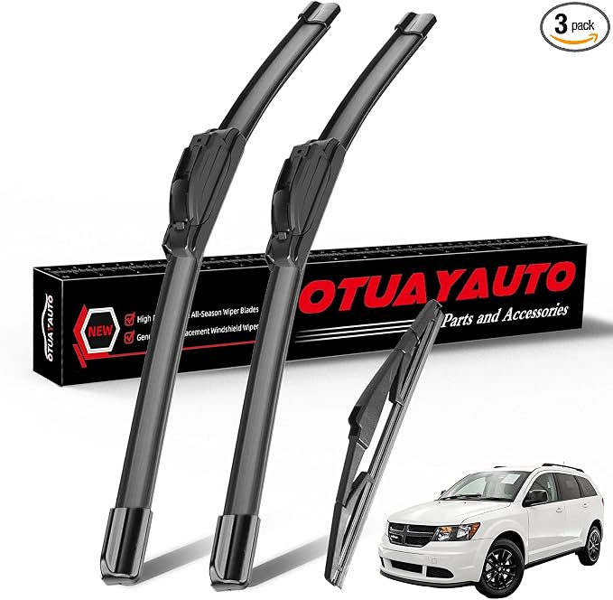 OTUAYAUTO Windshield Wiper Blades Replacement for Dodge Journey 2009-2020 All-Extreme Weather Performance Quiet No Trace Front and Rear Wipers J/U Hook 24"+19"+12" (Pack of 3)