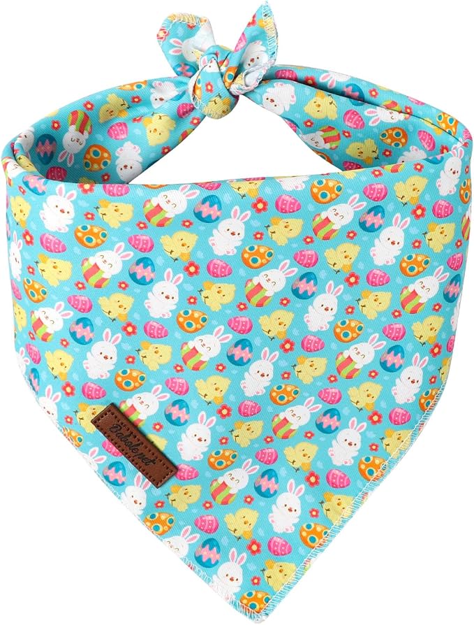 Easter Dog Bandana - Playful Blue Egg Hunt Dog Neck Scarf, Soft Spring Pet Bib for Medium Large Dogs, Easter Photo Dogs Cats Prop for Daily Use Parties & Pet Photography L