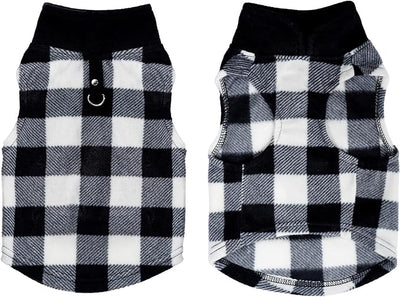 Rbenxia 1 PC Plaid Dog Sweaters with Leash Ring Soft Fleece Vest Dogs Pullover Warm Jacket Pet Dogs Clothes Winter Dog Outfits for Small Puppy Cat Pets (Black and White, Large)