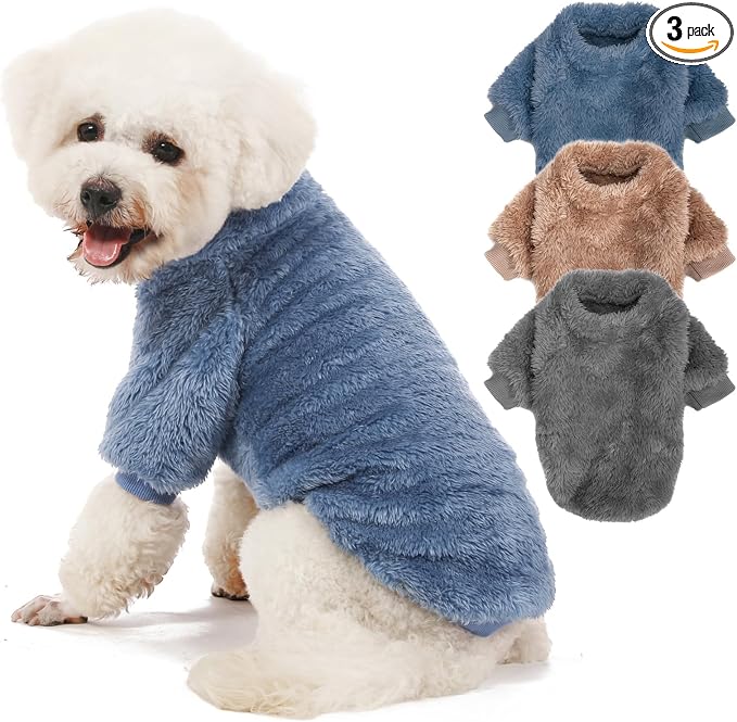 Dog Sweater, 3 Pack Dog Sweaters for Small Dogs, Dog Clothes for Small Dogs Girl Boy, Ultra Soft and Warm Puppy Sweater Dog Coat for Winter Christmas (Blue+Lt Coffee+Dark Grey, XX-Large)