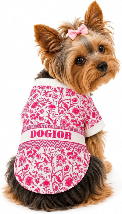 Luxury Designer Dog T Shirt – Trendy Puppy Clothes for Small Dogs, Fashion Pet Tee for French Bulldogs & Chihuahuas, Everything Chic Dog Apparel (PinkDOGIOR, Large)