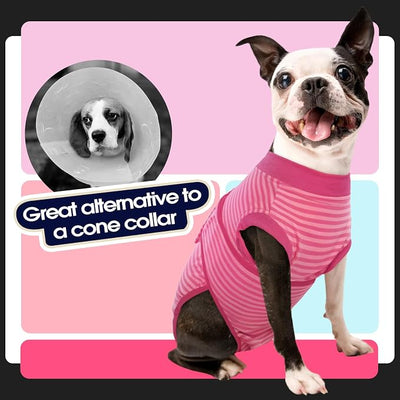 FUAMEY Recovery Suit for Dogs After Surgery,Soft Breathable Dog Bodysuit E-Collar & Cone Alternative Surgical Suit,Male Female Dog Neuter Spay Suits Anti Licking Wounds Onesie Rose Stripes M