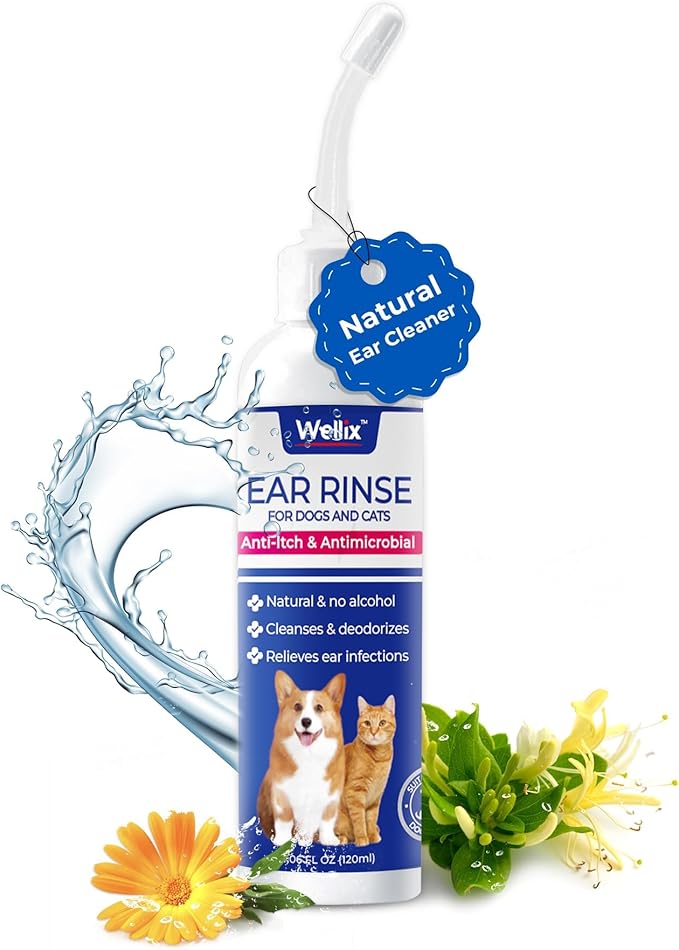 120ml Ear Cleaner for Dog & Cat - Ear Infection Treatment Without Irritation - Dog Ear Wash for Itch Relief & Soothing Inflammation - Ear Wax, Powder and Odor Removal Drops