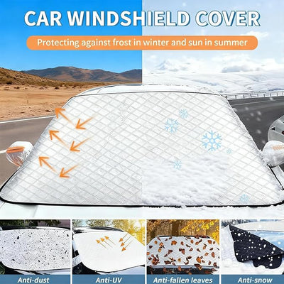 4-Layer Magnetic Windshield Cover for Car, 2026 Windshield Frost Protector Cover, Universal Magnetic Snow Cover with Side Window and Rearview Mirror Protector, for Most Cars, Suv, Truck (SUV Fit)