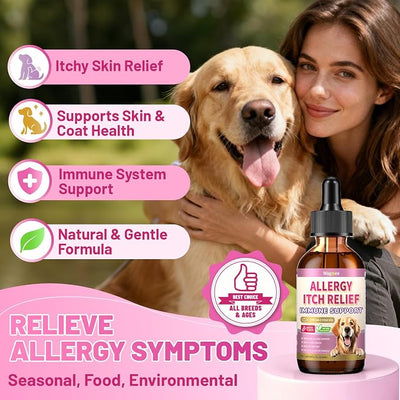Wagmee Allergy Relief Drops for Dogs, Dog Itchy Skin Relief & Natural Yeast Treatment with Omega-3, Turmeric for Dogs Anti Itchy Ears Paw Relief - Dog Seasonal Allergies, Skin & Coat Immune Support