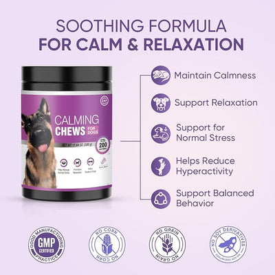 Calming Chews for Dogs 200pc Dog Treats and Bites with Melatonin - Dog Calming Snacks to Help Promote Calm for Dogs Dealing with Noise, Thunder, Barking,Separation,Chewing