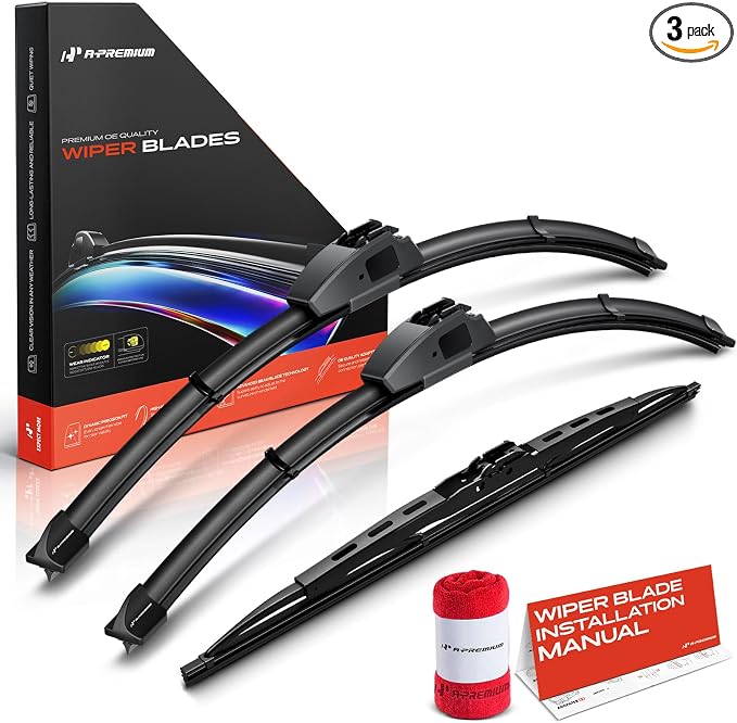 A-Premium 20"+20"+16" Windshield Wiper Blades with Wear Indicator & Towel | Compatible with Toyota Land Cruiser & Lexus LX470 & Mitsubishi Montero, Front Rear Wipers Blade Set for Hook Arm, Pack of 3