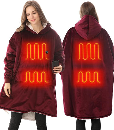 Venustas Heated Blanket Hoodie with Battery Pack, Unisex Oversized Sherpa Wearable Sweatshirt for Women & Men