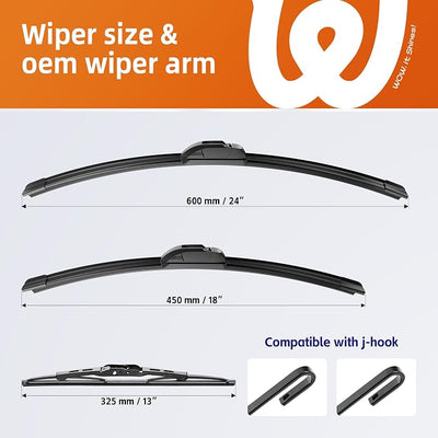24"+18" Windshield Wiper Blades with 13" Rear Wiper Replacement for Chevy Equinox 2018 2019 2020 2021-OEM Quality All-Weather J Hook Wipers(Set of 3)