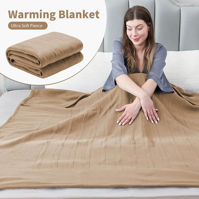 Eydna Electric Heated Blanket Full Size 72"x84",Fast Heating Throw, Soft Fleece for Bed & Sofa, 10 Hours Auto Off & 4 Heating Levels, Machine Washable, Gifts for Womens & Family-Light Brown