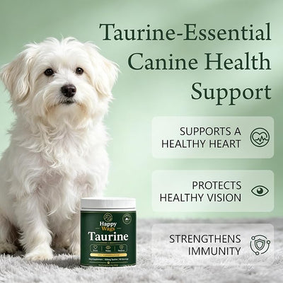Happy Wags Taurine Powder for Dogs,Pure Amino Acid Supplement, Heart Vision Immune Aging Support, Tasteless Food Topper,Daily Scoop, All Breeds Ages,2.11 Oz (1pc)