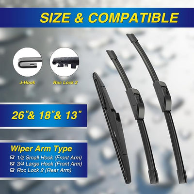 5 PLUS® Windshield Wipers Replacement for Kia Telluride 2024-2020 Sedona 2021-2015,Silicone Water Repellent Wiper Blades-26"/18"/13"(Set of 3), OEM Fit, All-Season, Easy Installation