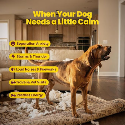 Calming Chews for Dogs – KSM-66 Ashwagandha, L-Theanine & Melatonin – Supports Relaxation & Calm Behavior – Great for Storms, Fireworks, Travel & Vet Visits – Turkey & Beef Flavor