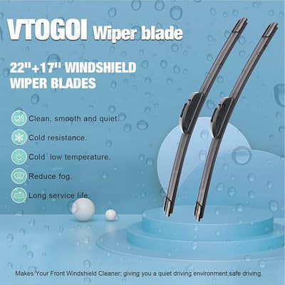 VTOGOI OEM Quality 22''+17'' Windshield Wiper Blades,Premium All-Seasons J-Hook Replacement Wiper Blades (2 Pack)