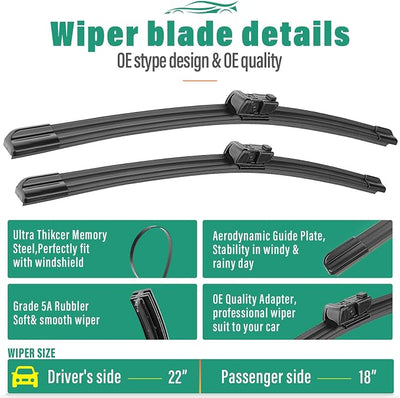 22" 18" Windshield Wiper Blades Replacement for GMC Canyon 2015 2016 2017 2018 / Chevrolet Chevy Colorado 2015 2016 2017 Original Factory Quality Front Wipers Blade Set for My Car - (Pack of 2)