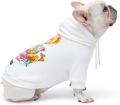 Blooming Teddy Dog Hoodie Dog Clothes Extra Warm Fleece Lining Stretchy Fit for Small Dogs ((White, Small))