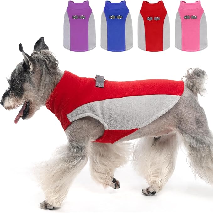 KOOLTAIL Small Dog Sweater - Dog Fleece Vest Jacket with Leash D-Ring for Small Medium Dogs, Soft Pullover Winter Warm Cold Weather Coats, Pet Fall Clothes Outfit for Puppy Cat Boys&Girls, Red XS