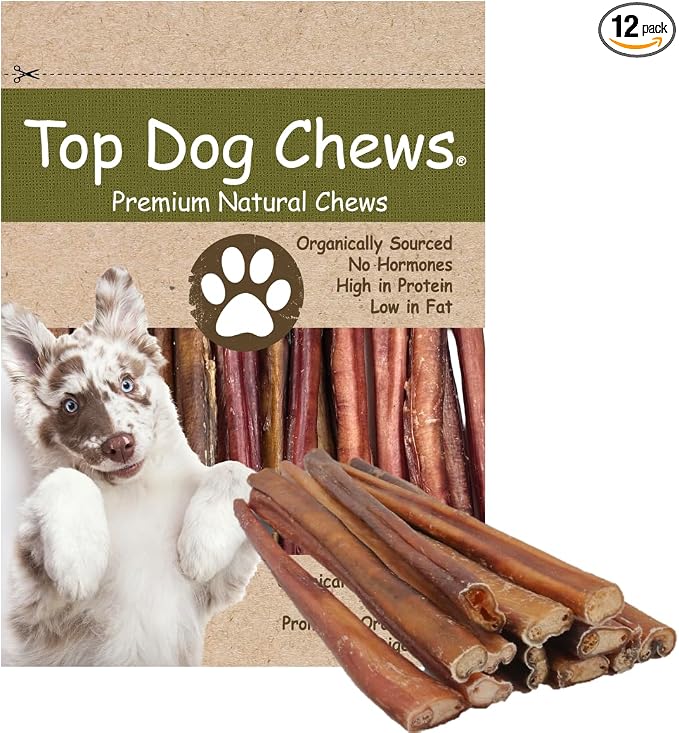 12 Inch Standard 12 Pack Bully Sticks, Long Lasting, 100% Natural Beef, Free Range Grass Fed, High Protein, Supports Dental Health Dog Treat, 12 Pack