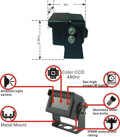 7" 1080P AHD Wired Reverse Rear View Backup Camera System,Guide line,IP69K No Water Leakage Camera, Night Vision, Vibration-Proof 10G for Tractor/Truck/Excavator/Caravan/Skid Steer/Heavy Equipment