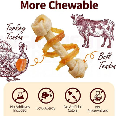 TailParty Turkey Tendons for Dogs (Bone, L, 4 oz), All Natural Dental Chews for Large Dogs, Rawhide Alternative, Long-Lasting Training-Reward Treats for Health-Conscious Pet Owners