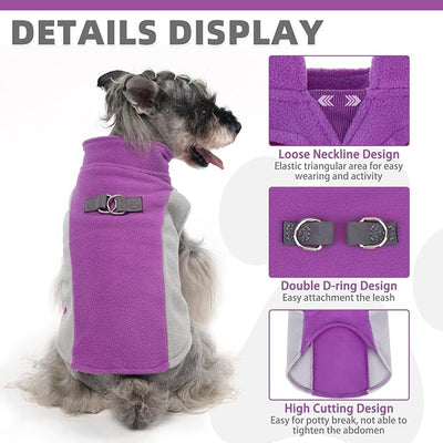 KOOLTAIL Small Dog Sweater - Dog Fleece Vest Jacket with Leash D-Ring for Small Medium Dogs, Soft Pullover Winter Warm Cold Weather Coats, Pet Fall Clothes Outfit for Puppy Cat Boys&Girls, Purple M