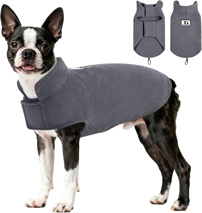 DENTRUN Reversible Dog Coat - Windproof Polar Fleece Vest with Reflective Neck Strips, Hook & Loop Closures, Easy-On Cold Weather Jacket for Medium Puppies (Medium Dogs Gear)