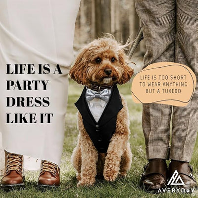 AVERYDAY Dog Tuxedo for Wedding Outfit, Dog Suit and Tie Costumes for Birthday, Halloween, Cosplay, Christmas Party, Pet Formal Wear with Bowtie, Tux for Medium Large Dogs, Bulldog, Labrador, Husky