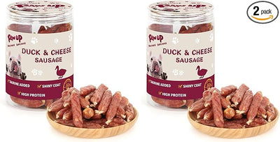 PAWUP Duck Dog Treats, Duck Sausage with Cheese, Taurine Added, Rawhide Free, Soft Dog Snack for Small & Medium Dogs Training, 12.5 oz/355 g (Pack of 2)