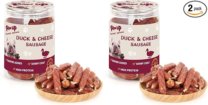 Duck Dog Treats, Duck Sausage with Cheese, Taurine Added, Rawhide Free, Soft Dog Snack for Small & Medium Dogs Training, 12.5 oz/355 g (Pack of 2)