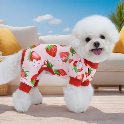 XPUDAC 4 Pieces Dog Pajamas Small Sized Dogs Boy Girl Strechy Soft Pjs Summer Pet Clothes for Dog Cat Puppy Onesies, L