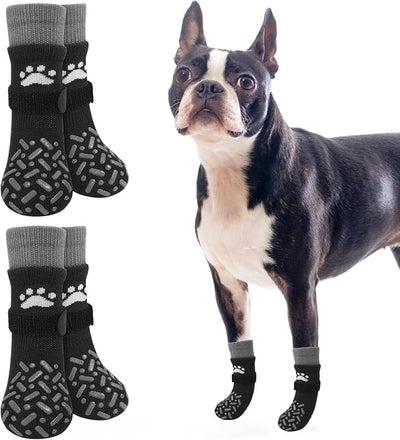 SCENEREAL Anti Slip Dog Socks to Prevent Licking Paws, Dog Shoes for Hot/Cold Pavement, Paw Protector Traction Control on Hardwood Floor, Dog Shoes Booties for Puppy Small Medium Large Senior Dogs