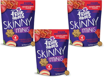 Fruitables Soft and Chewy Skinny Minis 12 Ounce Apple Bacon Grain Free Dog Training Treat, Pack of 3