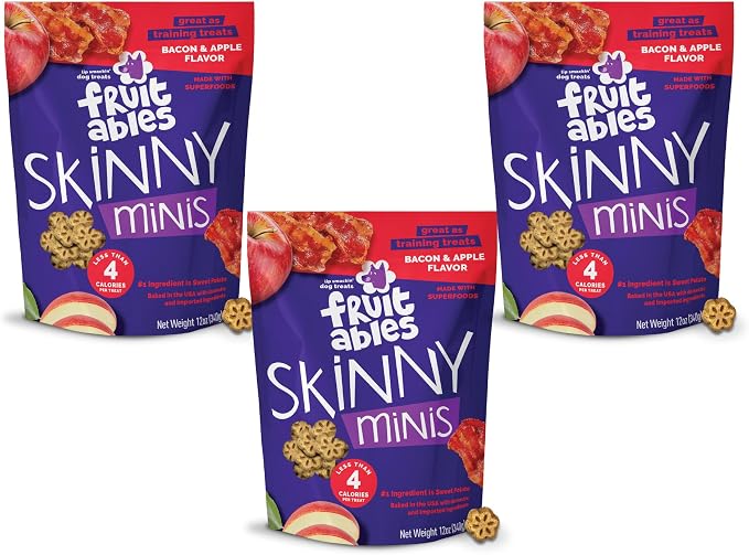 Soft and Chewy Skinny Minis 12 Ounce Apple Bacon Grain Free Dog Training Treat, Pack of 3