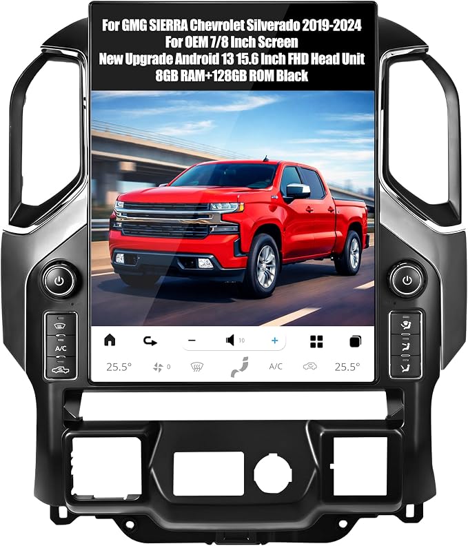 AuCar 836 15.6 Inch Touch Screen Android 13 Car Radio for GMC Sierra Chevrolet Silverado 2019-2025 Head Unit Multimedia GPS Navigation Wireless Carplay Android Auto, 128GB, US 1 Yr Service
