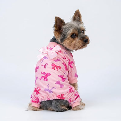 Fitwarm Bowknot Dog Flecce Pajamas, Cozy Valentines Day Outfit for Small Dogs Girl, Cute Pet Clothes, Pink, Red, Purple, XXL