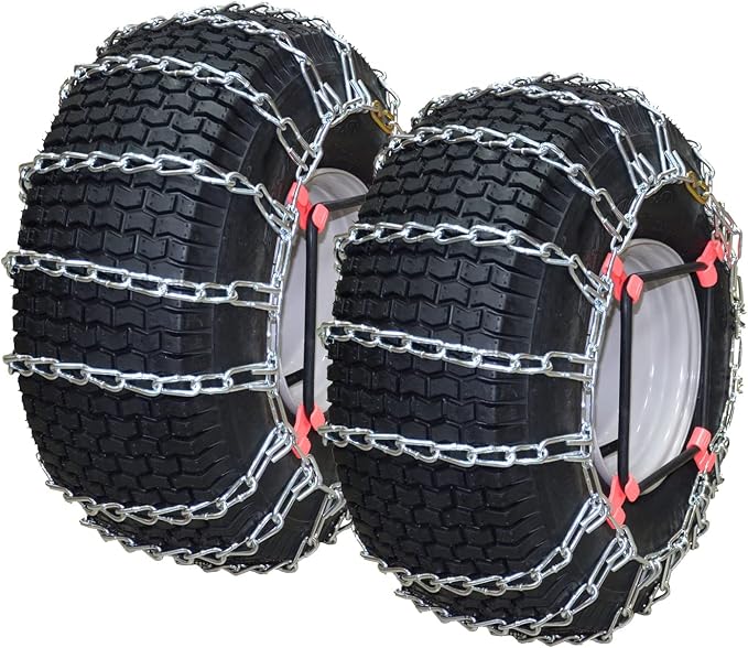 OakTen Set of 2 Tire Chains with Tensioners for Snow Blowers and Rider, 2-Link, for Tire Size 4.00x4.80x8