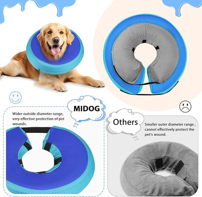 MIDOG Soft Inflatable Dog Cone,Donut E-Collar Alternative for After Surgery, Prevents Licking, Allowing Normal Eating & Vision,Comfortable Recovery Collar for Small Medium Large Dogs&Cats,GreenBlue-L+