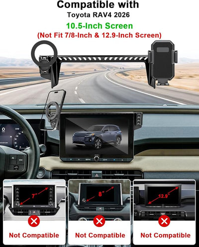 PZK Magsafe Dual Phone Mount for Toyota RAV4 2026 Accessories 10.5'' Screen | 2026 RAV4 Car Phone Holder Fixed Clip 360° Rotation Strong Magnetic Phone Cradles Not Affect Vent (Not Fit 12.9-inch)