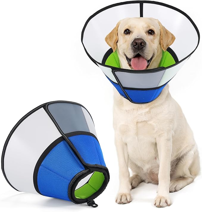 Avont Dog Cone Collar After Surgery, Alternative Adjustable Elizabeth Cone for Medium Large Dogs, Comfy Breathable Pet Recovery Collar to Stop Licking -Blue(S)