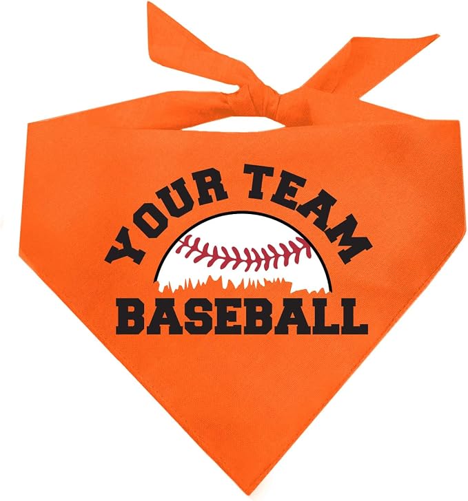 Custom Baseball Team Dog Bandana | 100% Cotton Adjustable Triangle | Made in USA | Personalized | Sports Fan | Game Day |Orange, One Size (1431)
