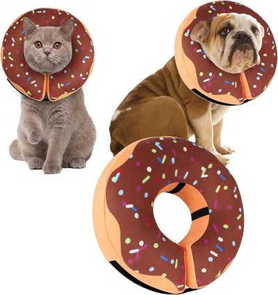 Recovery Donut Collar for Dogs & Cat,Inflatable Dog Cone Collar Alternative After Surgery,Soft Dog Cone for Large Medium Small Pet, Adjustable Pet Neck Donut(Brown,Small)