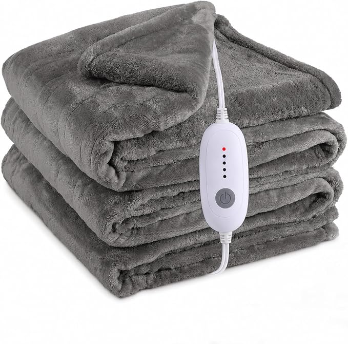 Eydna Electric Heated Blanket Full Size 72"x84",Fast Heating Throw, Soft Plush Microplush for Bed & Couch, 10 Hours Auto Off & 5 Heating Levels, Machine Washable, Gifts for Womens & Family-Light Gray