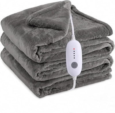 Eydna Electric Heated Blanket Full Size 72"x84",Fast Heating Throw, Soft Plush Microplush for Bed & Couch, 10 Hours Auto Off & 5 Heating Levels, Machine Washable, Gifts for Womens & Family-Light Gray