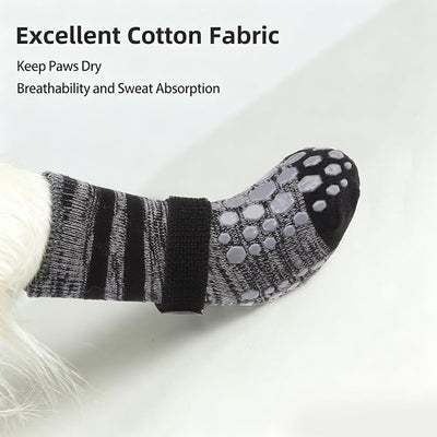 PUPTECK Anti-Slip Dog Socks with Double Sides for Small Medium Large Dogs Hardwood Floors Prevents Licking, Dog Shoes for Hot Pavement Traction Control Paw Protector for Senior Dogs, Striped Black L
