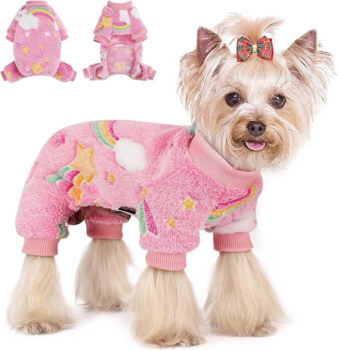 Sebaoyu Dog Pajamas for Small Dogs, Glow in Dark Tie Dye Unicorn Sweater, Super Soft Velvet Material Chihuahua Yorkie Tiny Clothes Outfits(XX-Small,Rainbow)
