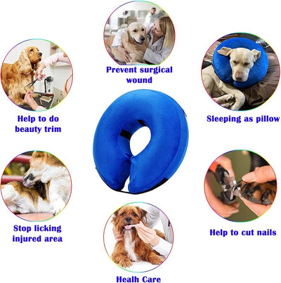 Inflatable Dog Cone Collar for After Surgery, Doggie Neck Blow up Donut Recovery ECollar, Soft Adjustable Dog Cone for Small Medium Large Dogs and Cats