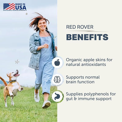 Four Leaf Rover Red Rover - Dog Urinary Tract Supplement - with Vitamins from Organic Berries and Apple - Good Source of Polyphenols and Antioxidants - 30 Large Dog Servings